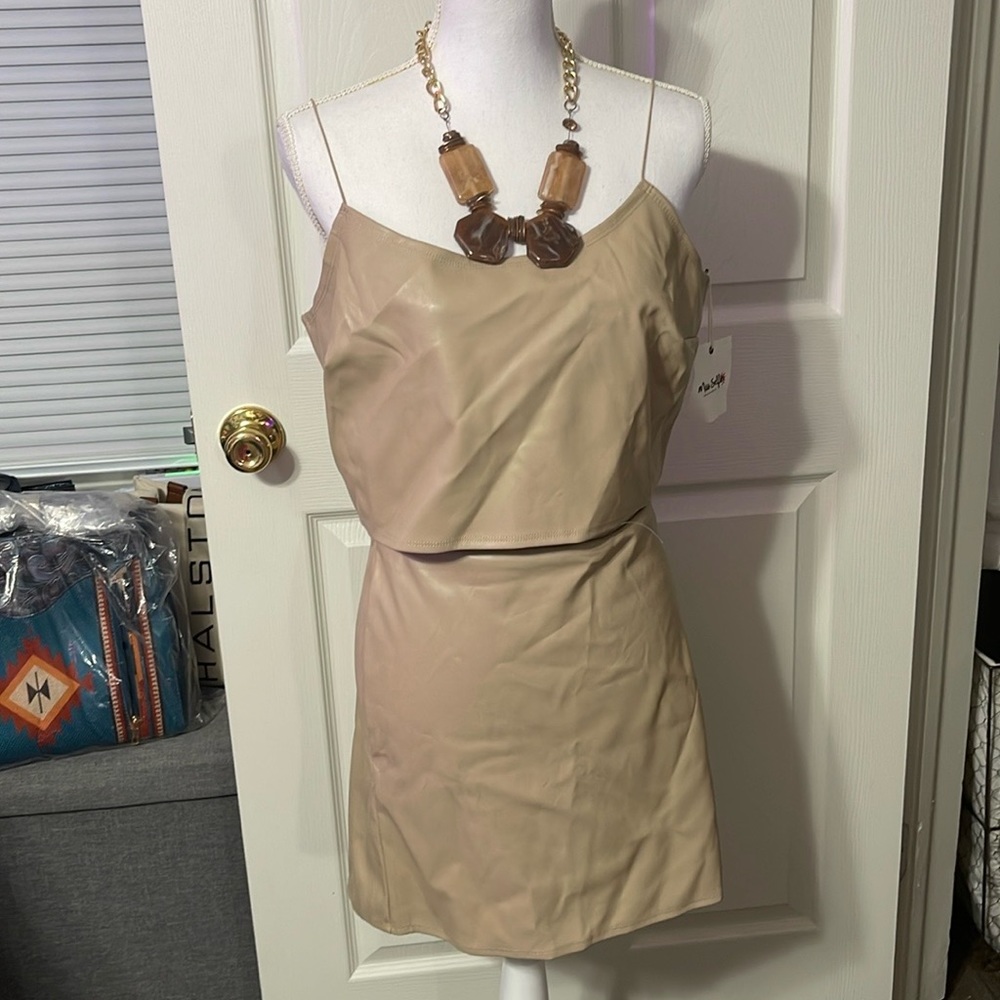 Faux leather skirt and matching spaghetti strap crop top, gorgeous super soft